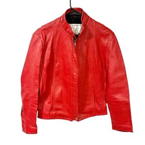Vintage The Old Mill Glen‎ Laine By Baiton Red Motorcycle Leather Jacket Size XS